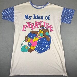 Vintage 1989 Night Star My Idea of Exercise Bear Sleep Shirt One Size Cream